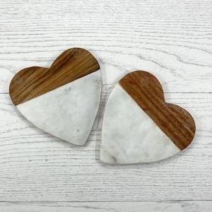 ชุดถาดรองแก้วไม้อะคาเซียธรรมชาติพร้อมพื้นผิวหินอ่อนที่วางถ้วยแบบพรีเมี่ยมสำหรับเป็นของขวัญแต่งงานและของตกแต่งบ้าน - Product Image 5