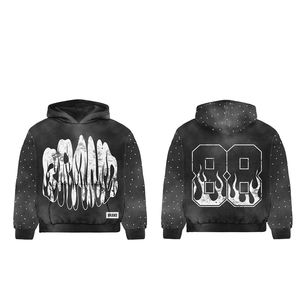 Ensembles de streetwear intégraux personnalisés avec logo pour hommes, sweats à capuche et pantalons de survêtement réfléchissants et strass acides du fabricant, sweat à capuche pour hommes - Product Image 3