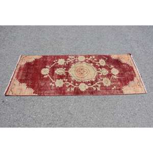 Alfombra Kilim de lana roja y Beige clásica de 2,7x6,4 pies, área grande, área turca, patrón abstracto, diseño de pasillo rectangular, látex de 10mm - Product Image 4