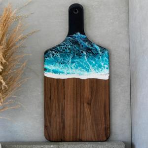 Planche à découper en bois massif et résine la plus populaire, planche à fromage et à pain de cuisine, planche à charcuterie en bois d'acacia avec longue poignée - Product Image 3