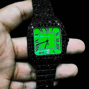 Montre en acier inoxydable de haute qualité avec cadran carré et diamant noir Moissanite Iced Out Buste Down - Product Image 5