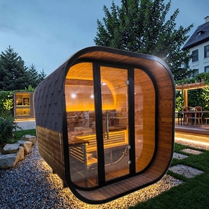 Sauna extérieur en forme de cube pour 6 personnes - Vapeur électrique haute température - Verre panoramique - Product Image 1