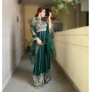 Georgette-traje de Sharara de estilo paquistaní con Secuencia bordada, traje de trabajo, hermoso Color oscuro para boda, calidad de exportación - Product Image 1