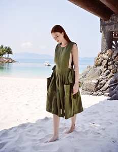 Designer fait à la main motif floral Vintage a-ligne décontracté indien genou-longueur robe 100% coton respirant bouton décoration - Product Image 1