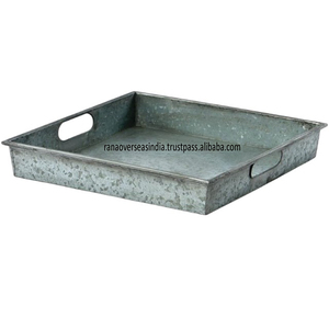 Factory Wholesale Galvanized Metal <b>Tray</b> with Handle Perfect for Farmhouse Style Serving Centerpieces <b>Snacks</b> & Home Display Decor - Product Image 1