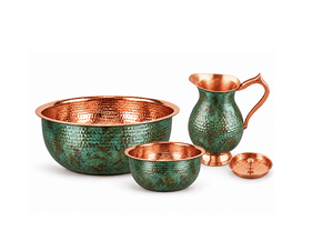 3 Piece Hammered Copper Eco-Friendly Modern Luxury Manicure <b>Pedicure</b> <b>Bowl</b> Set with Patina Finish Jug for Spa Use - Product Image 2