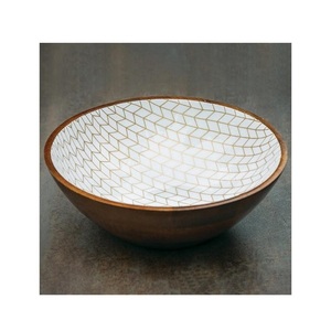 Cuencos de madera con diseño de impresión blanca para servir, cuencos de mesa con forma redonda, Mango sólido Natural, vajilla - Product Image 1