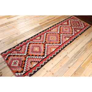 Turkish 3.1x10.5 ft Rug, <b>Runner</b> Vintage Rug, <b>Red</b> Striped Wool Rug - Product Image 2