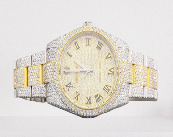 Custom Design and Logo Luxurious Studded Analog Stainless Steel IcedOut VVS Clarity Full Moissanite Diamond Hip Hop Wrist Watch