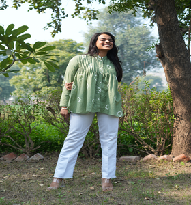 Women's Floral Tiered Ruffle 100% Cotton <b>Top</b> Modern Fit Lightweight Eco-Friendly Washable Casual Wear - Product Image 4