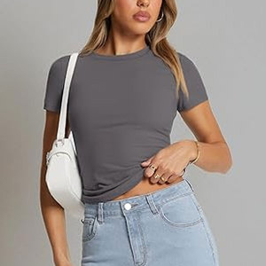 Camisetas de algodón para mujer, camisetas básicas de manga corta con cuello redondo, camisetas cortas sólidas informales de verano, camisetas de siguiente nivel - Product Image 4