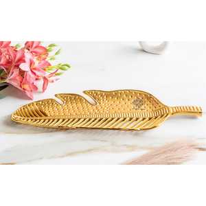 Bandeja Decorativa con Diseño de Hojas de Latón, Estilo Bohemio y Acabado Lacado Antiguo para Decoración con Motivos Vegetales - Product Image 2