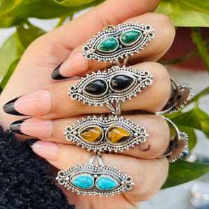 แหวนอัญมณีธรรมชาติแท้หลายแบบ925สเตอร์ลิงทำด้วยมือแหวนเครื่องประดับปรับแต่งได้ตามต้องการ - Product Image 2