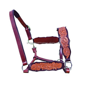 Licou de cheval de luxe en cuir occidental sculpté à la main dans toutes les tailles et couleurs personnalisées avec accessoires en laiton massif - Product Image 2