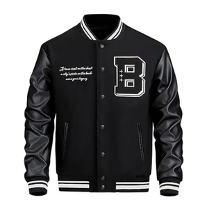 <b>Men</b> Varsity <b>Jacket</b> Preppy Style Embroidered Letter F Patch Front <b>Long</b> Sleeve Autumn Wool Polyester Shell - Product Image 4