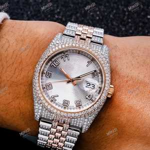 นาฬิกาควอตซ์สีโรสโกลด์สุดหรูรุ่นลิมิเต็ด, นาฬิกาหน้าปัดไม่ซ้ำใครขนาด36มม. นาฬิกาข้อมือแสดงวันที่อัตโนมัติด้วยเพชรโมอิส - Product Image 2