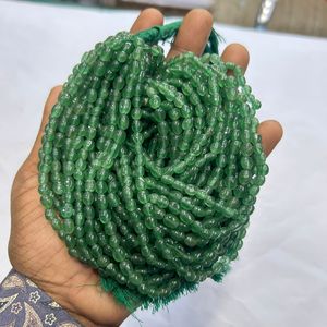 ลูกปัดหินควอทซ์สตรอเบอรี่ธรรมชาติทรงรีสีเขียว - Product Image 2