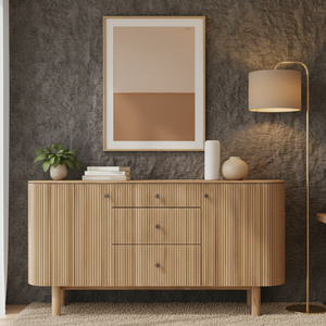 Aparador Moderno de Lujo Europeo de Madera Maciza con Puerta Acanalada para Comedor y Sala de Estar, Acabado Personalizado - Product Image 1