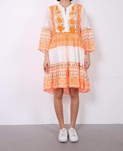 ชุดเดรสปักลายลูกปัดสีส้มสำหรับ2024ใหม่ขนาดมาตรฐานผ้าลูกไม้ทอรอบเอวธรรมชาติคงทน - Product Image 5