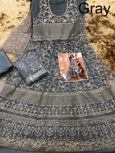 Robe longue Anarkali en tissu filet de style indien traditionnel, best-seller, avec dupatta de créateur pour femme, magnifique tenue de soirée entièrement cousue - Product Image 2