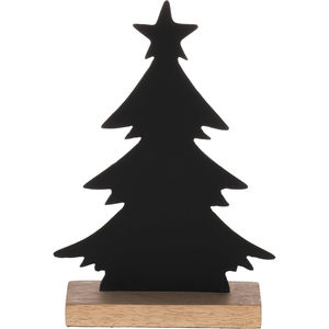 Sculpture d'arbre de Noël en métal noir moderne et faite à la main Base en bois élégante étoile Topper pour bureau maison vacances de table - Product Image 1