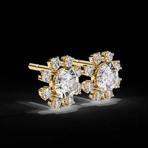 Pendientes de tuerca elegantes de uso diario de oro amarillo de 14 quilates, racimo de copos de nieve, diamantes cultivados en laboratorio, ajuste de punta para boda/Fiesta, regalo IGI - Product Image 5