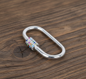 925 Sterling Silver Rhodium Plated Multi-Color CZ Carabiner Lock Necklace Charms for Men & <b>Women</b> - Product Image 6