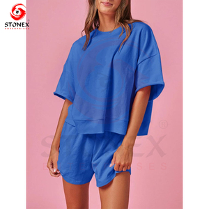 Custom Women T Shirt and Shorts Set Summer Casual Two Piece Outfit Cotton Fitness Wear Sportswear Set for Women OEM Services - Product Image 6