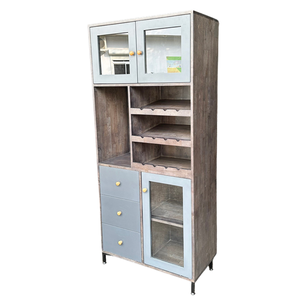 TPA012 <b>Rustic</b> Modern Dining <b>Cabinet</b> Rubber Wood with Iron Legs for Home Bar or Living Room Home Furniture - Product Image 2