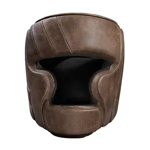 Boxing Sparring Fighting Helmet Boxing Head-protection Brown Cowhide Leather Helmets Professional Training-closure Muay Thai Hea