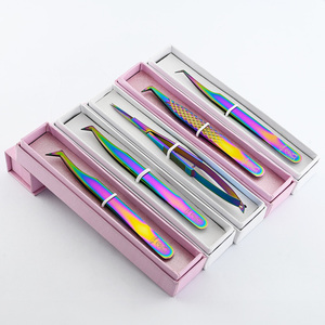 High quality false eyelash tweezers lash extension fiber tip Volume tweezer eyelash 45 degree tweezer Spring Scissor With <b>boxes</b> - Product Image 1