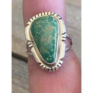 Navajo Turquoise & Sterling Silver Gemstone <b>Ring</b> Bezel Set <b>Dainty</b> Hip-Hop Style Fine Jewelry for Everyday Wear Size 5.75 - Product Image 2