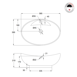 Lavabo Ovalado de Cerámica Blanca para Encimera - Product Image 5