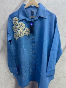 Malaysia New Release <b>Modest</b> Floral Cord set Clothing Denim Blouse <b>Pant</b> Two-Piece Women Coord Sets Wholesale India - Product Image 5