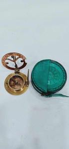 Collectible Brass Sundial Compass Round Nautical Gift with Leather Box High Quality - Product Image 3