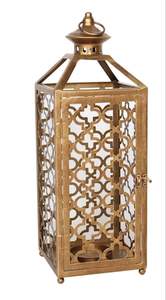 Farol Marroquí de Metal Dorado Premium con Trabajos Geométricos en Relieve, Puerta con Bisagras, Luz Cálida de Vela, Decoración Festiva y Elegante para el Hogar - Product Image 2