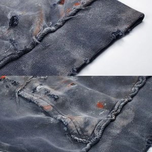 Sudadera con capucha rasgada lavada vintage de algodón 100% personalizada de fábrica para hombre, ropa de calle a la moda, Sudadera con capucha salpicada con logotipo personalizado, Sudadera con capucha desgastada - Product Image 3