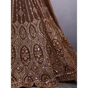 Lehenga Choli de Boda con Lentejuelas Marrones y Adornos de Red, Elegante y Atractivo Traje de Novia - Product Image 5