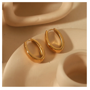 Boucles d'oreilles vintage pour femmes en argent plaqué de haute qualité, petites boucles d'oreilles ovales en forme de cercle, clous en perles, en acier inoxydable, cadeaux à la mode - Product Image 3