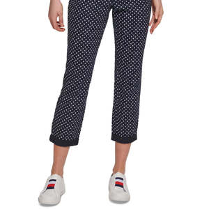 Pantaloni Chino da Donna Tommy Hilfiger Blu a Pois, Taglia 10, in Oxford Traspirante, Casual, a Vita Media, Gamba Larga, Stile Jogger, con Pieghe Colorate - Product Image 3