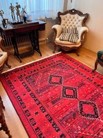 Tapis de prière Oushak fait main antique 8x10, motif abstrait rouge et noir, ensemble de tapis en coton pour salon, minimum 1 pièce