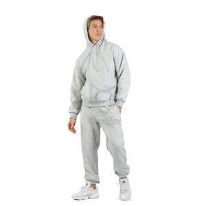Survêtement gris à capuche pour homme, longueur intégrale, couleur unie, coton, vêtements décontractés avec poches latérales, style automne, coupe classique - Product Image 2