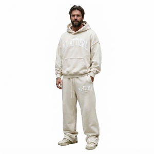 Conjunto de Sudadera con Capucha y Pantalones Deportivos Blancos para Hombre, Estilo Desgastado, de Algodón y Felpa, Talla Grande, Ropa Deportiva Urbana, Venta al Por Mayor OEM - Product Image 1