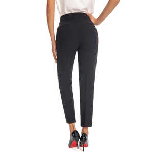 Pantalon crayon extensible taille mi-haute rouge vif, coupe ajustée, longueur cheville, respirant, anti-plis, avec poches, idéal pour le bureau - Product Image 2