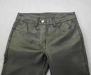À la mode femmes noir Faux cuir respirant Moto & Biker pantalon plat avant taille haute poche arrière cheville fermeture éclair décontracté tenue de fête - Product Image 5