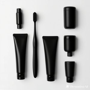 Kit de brosse à dents d'hôtel noir élégant | Ensemble de soins bucco-dentaires minimaliste avec dentifrice et étui de voyage Boîte de 50 personnaliser - Product Image 4