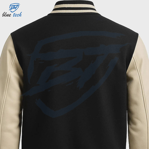 OEM Custom Logo Canvas Stand Collar Varsity <b>Jacket</b> with <b>Leather</b> Sleeve Embroidery Vintage Streetwear Style Quick Dry - Product Image 6