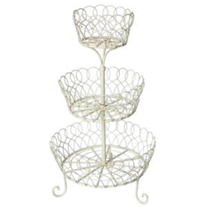 Panier de rangement de table à 2 niveaux en fil de fer noir thermolaqué, écologique, géométrique, avec poignée en bois, le plus vendu - Product Image 3