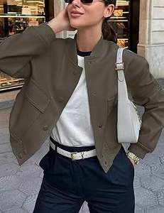 Cazadora bomber con botones recortada para mujer con posición frontal del logotipo - Product Image 6