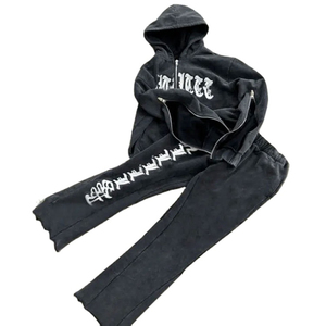 Trajes de sudor de algodón ligeros respetuosos con el medio ambiente para hombre personalizados Distress Vintage impreso gráfico ácido lavado chándal Jogger trajes 2 piezas - Product Image 5
